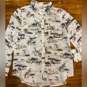 Banana Republic White Safari Animal Print Button-Up Shirt